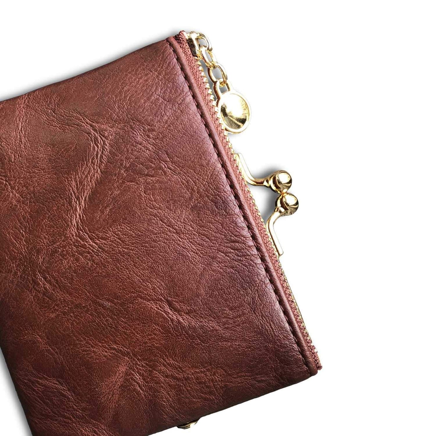 PofeeXIO Womens Wallet RFID Small Compact Bifold Leather Vintage Wallet,Ladies Coin Purse with Zipper and Kiss Lock (Brown)