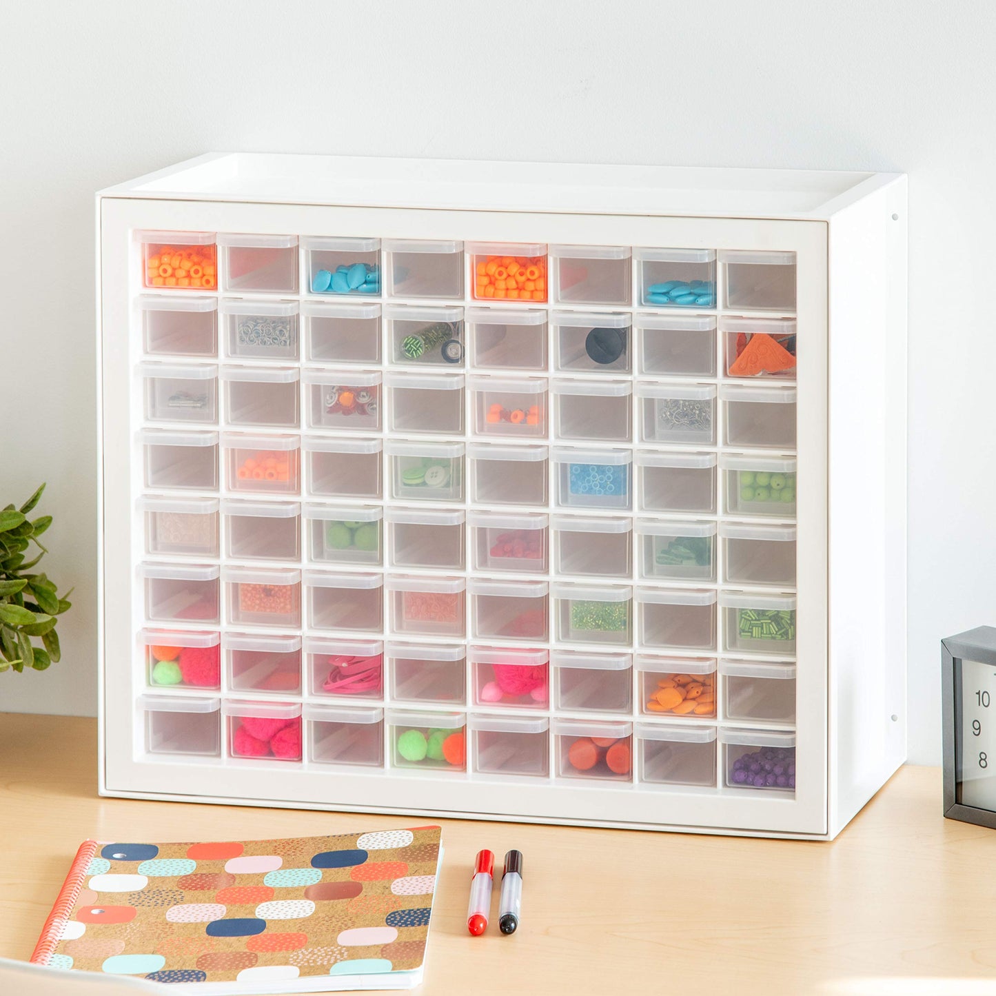 IRIS USA Small Parts Storage Cabinet, Made in USA, 64-Drawer Organizer Chest for Hardware, Screws, Nuts & Bolts, Charms, Beads, Craft Supplies, Scrapbook & Hobby Storage, Teacher Toolbox – White