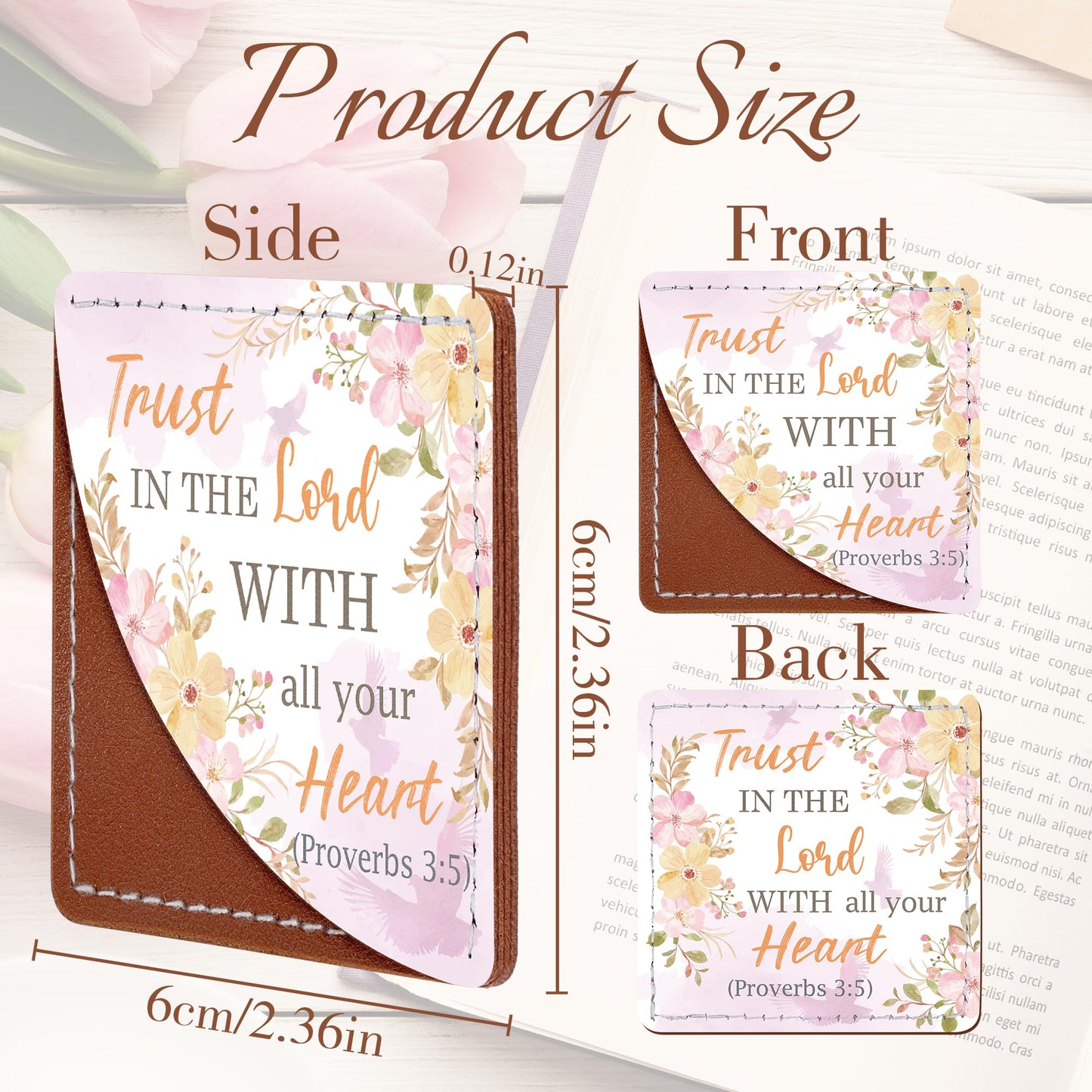 Celavoy Christian Leather Bookmark Gifts - 6 Pcs Bible Verse Cross Corner Bookmarks for Women Book Lover Religious Flower Page Markers Reading Accessories Bookish Gift for Birthday Christmas Church