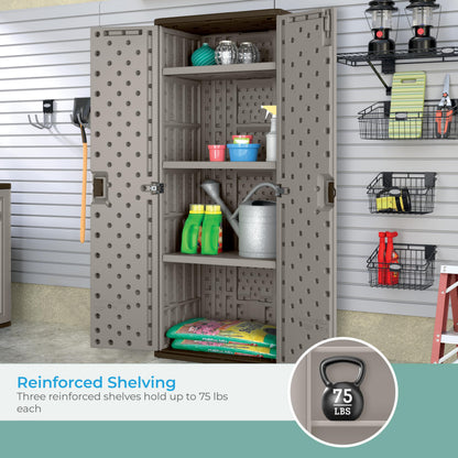 Suncast Tall Storage Cabinet, Platinum Resin Outdoor & Garage Storage Cabinet with Doors & Shelves, Plastic, Weather-Resistant, Lockable, Freestanding Utility Closet for Tools & Supplies, Made in USA