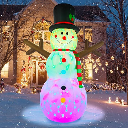 Snowman Inflatable Christmas Yard Decorations 8ft Giant Frosty Blow Up Snowman Inflatables Outdoor Rotating Colorful Led Lights Blowups Merry Xmas Winter Decor for Indoor Outside Lawn Vacation