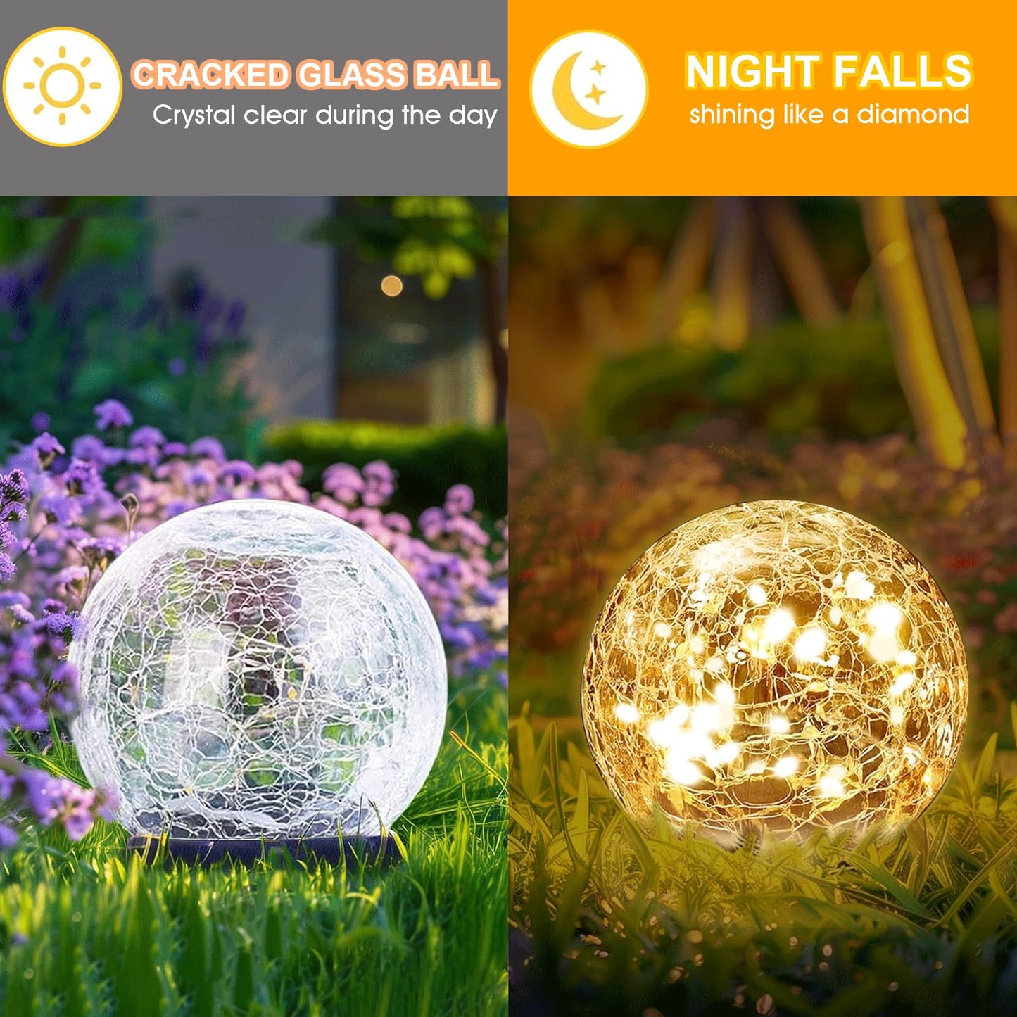 TARANEM Solar Lights Outdoor Waterproof 30LEDS, 4 Pack Cracked Glass Solar Globe Lights Outdoor with Auto On/Off, Outside Decorations for Yard,Garden,Patio, Pathway,Landscape - Warm White