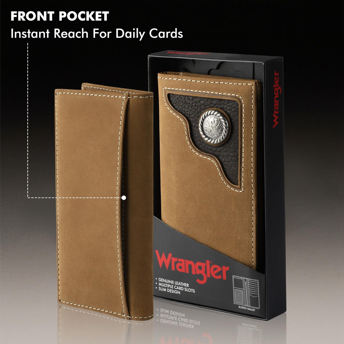 Wrangler Genuine Leather Bifold Wallet for Men - Long Wallets | Western Rodeo Wallets for Men with Extra Capacity & Gift Ready