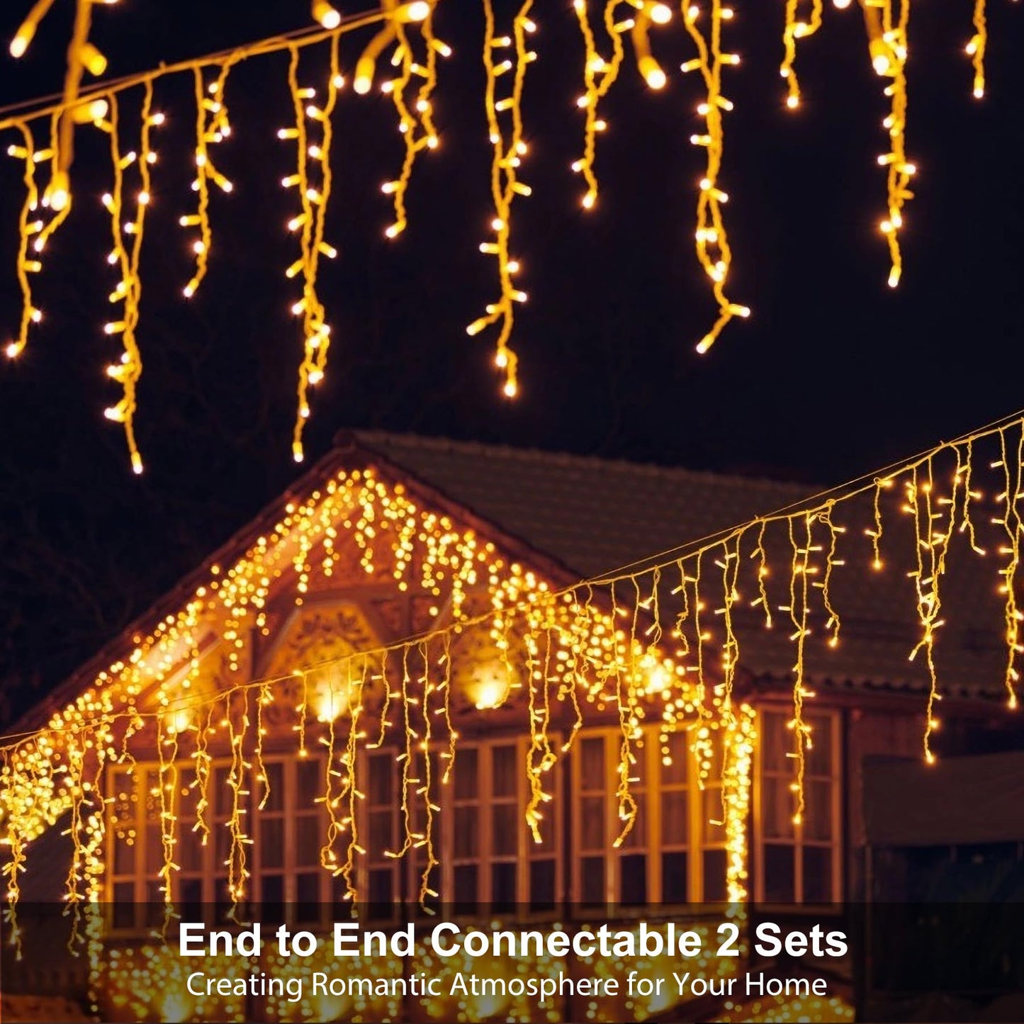 Icicle LED Christmas Lights Outdoor , 520 LED 49.2FT 8 Modes with 80 Drops Warm White Icicle Lights,Remote Control Outdoor Indoor Fairy String Lights for Christmas Party,Holiday,Wedding Decorations