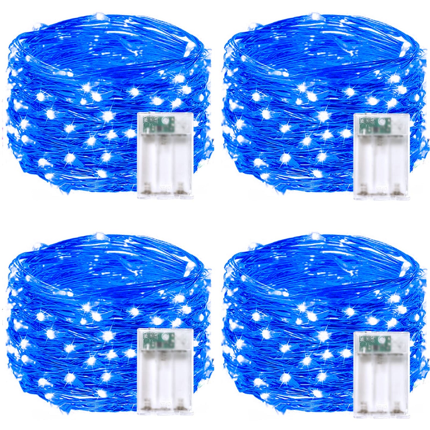 4 Pack 60 LED Fairy Lights Battery Operated with Timer, 20FT Waterproof String Lights Indoor Outdoor, Cuttable Battery Light for Home Bedroom Wedding DIY Centerpiece Christmas Decorations (Blue)