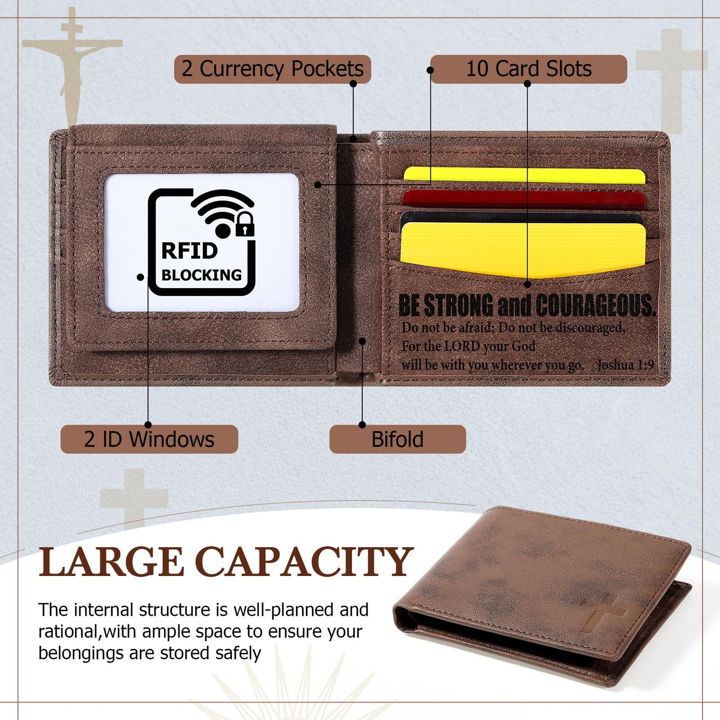 Sadnyy Mens Wallet USA Flag Bifold Wallet, Engraved Genuine Leather and Bifold with RFID Blocking, 10 Card Slots and Black Gift Box, Vintage Ambossed American Flag, Unique Presents for Husband