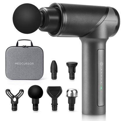 Medcursor Massage Gun, High Intensity Brushless Motor, Handheld Percussion Deep Tissue Massager with 6 Massage Heads for Sore Muscle and Stiffness, FSA and HSA Eligible, Gifts for Father/Dad (Gray)