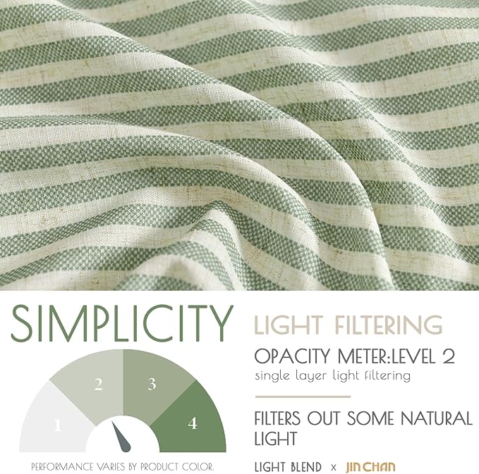 jinchan Tab Top Linen Kitchen Curtains 36 Inches Striped Tier Curtains Farmhouse Modern Cafe Style Small Window Treatments Airy Light Filtering Rod Pocket for Living Room Bathroom 2 Panels Sage Green