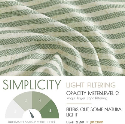 jinchan Tab Top Linen Kitchen Curtains 36 Inches Striped Tier Curtains Farmhouse Modern Cafe Style Small Window Treatments Airy Light Filtering Rod Pocket for Living Room Bathroom 2 Panels Sage Green