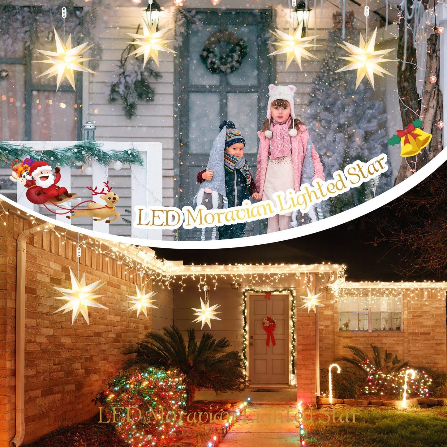 Kittmip 4 Pack Large LED Moravian Star Light Hanging Outdoor Christmas Warm White Porch Pendant Light Holiday Decoration for Christmas Trees Balconies Courtyards Advent Star (15.8''+19.7")