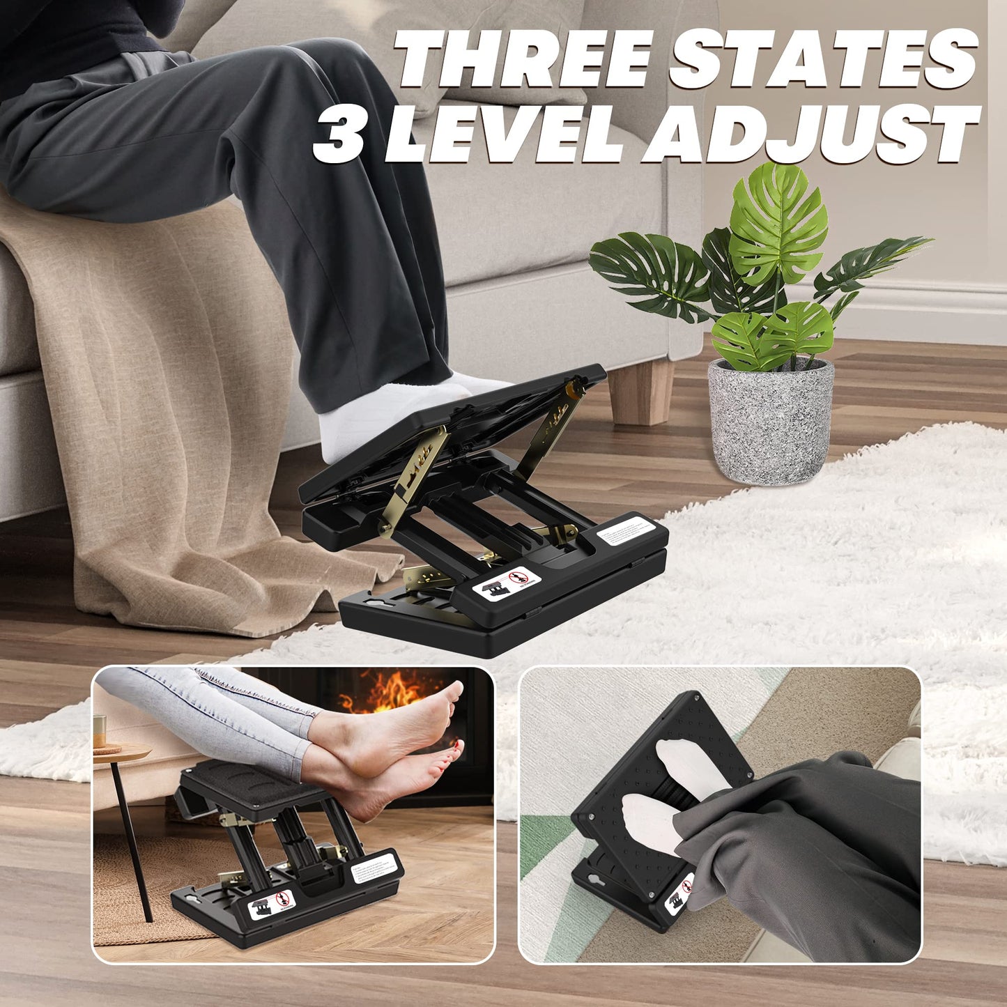 Vhelyom Foot Rest for Under Desk at Work,Height Adjustable footrest,with Massage Roller and Soft Pad,Foldable,Ergonomic,for Car,Office,Computer,Gaming,Adjustable Metal Frame,All-Season Use(Grey)
