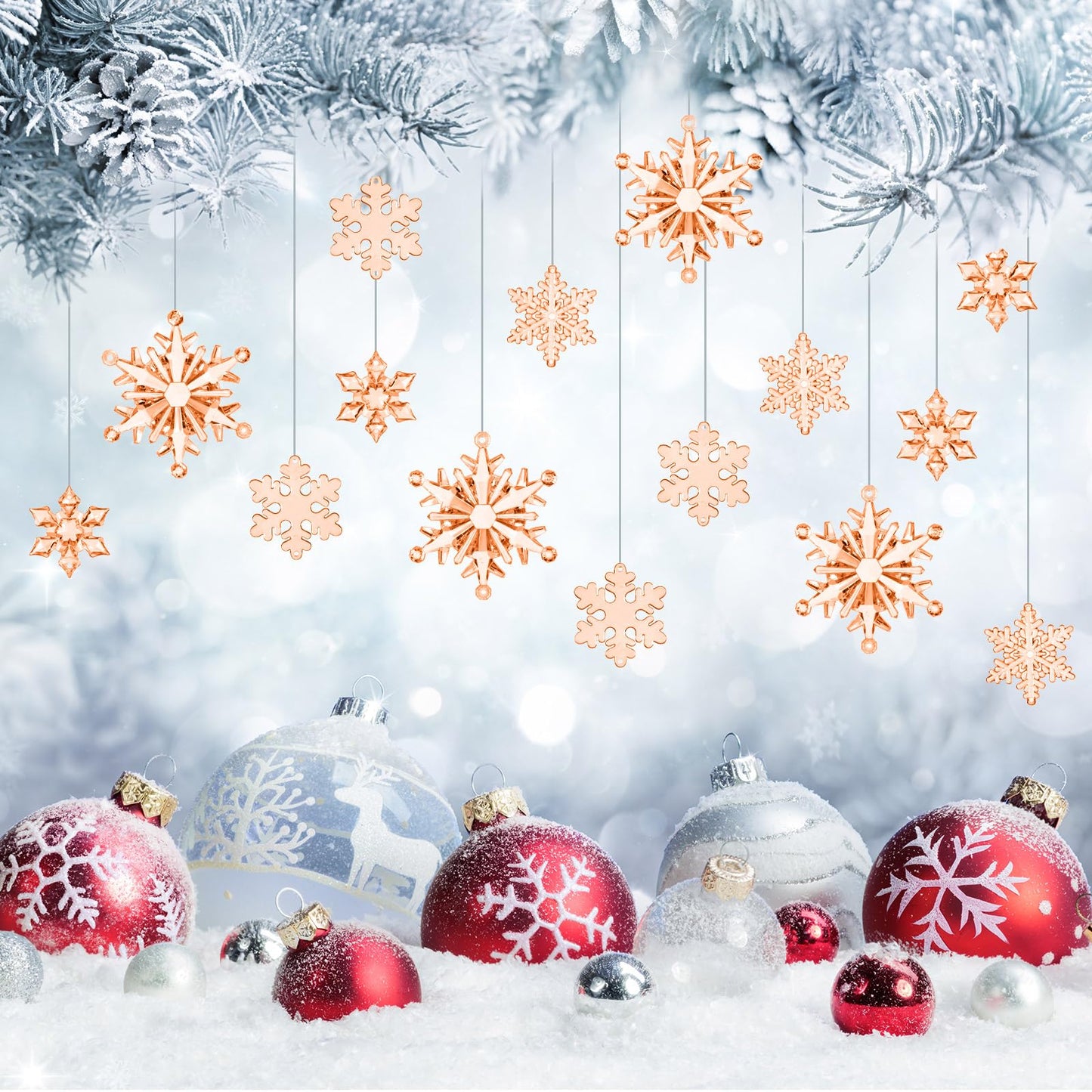 Dilunave 40 Pieces Champagne Christmas Snowflake Ornaments Acrylic Christmas Tree Decorations Crystal Snowflakes Translucent Winter Hanging Ornaments for Xmas Tree DIY Crafts