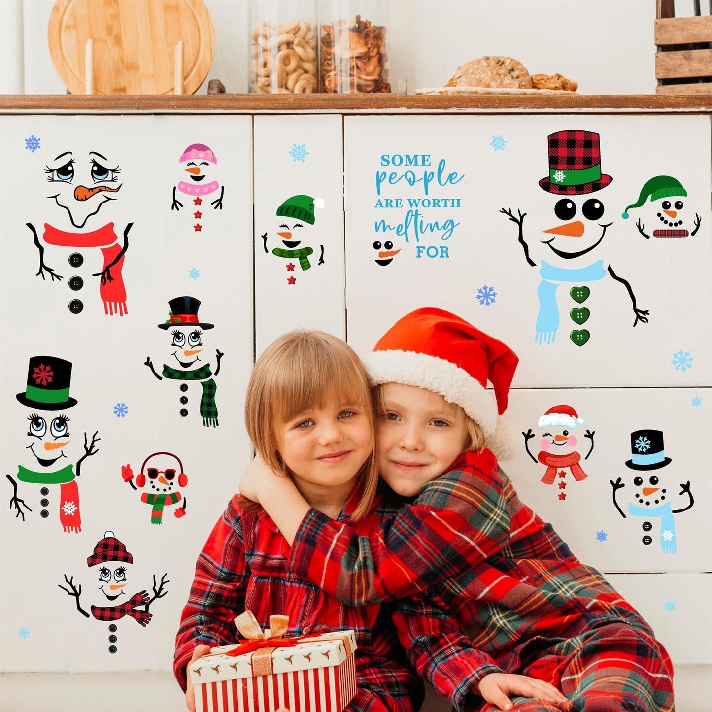 Funny Snowman Decals Christmas Snowman Faces Stickers for Glass Window Stickers Clings Christmas Ornaments Decals for Crafts Cute Cartoon DIY Snowman Faces Stickers Party Supplies Decorations
