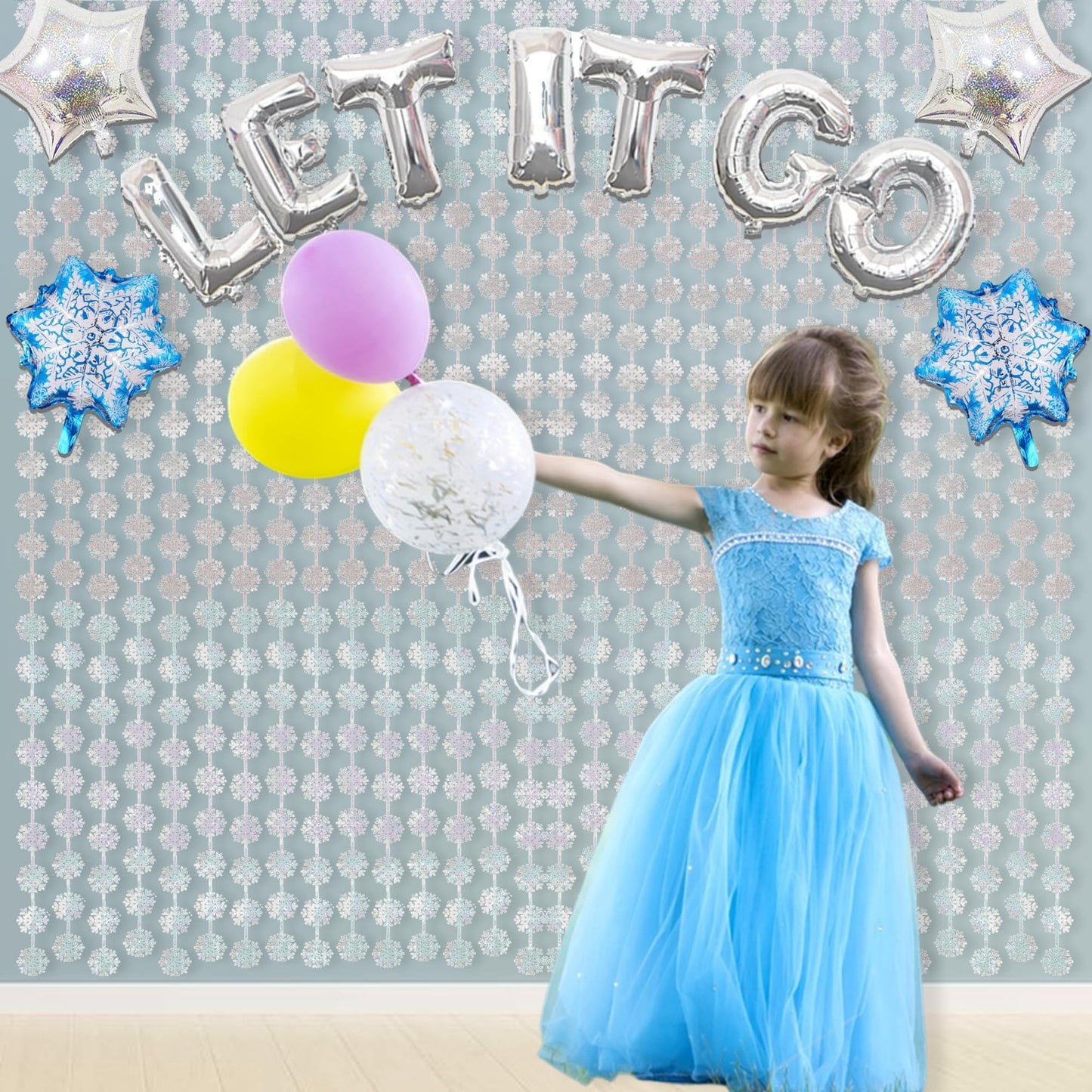 BRAVESHINE Silver Party Snowflake Backdrop - 2 Pack Hanging Foil Fringe Snow Flakes Party Streamers Curtain for Christmas Winter-themed Frozen Birthday Bridal Shower Holiday New Year Party Decorations