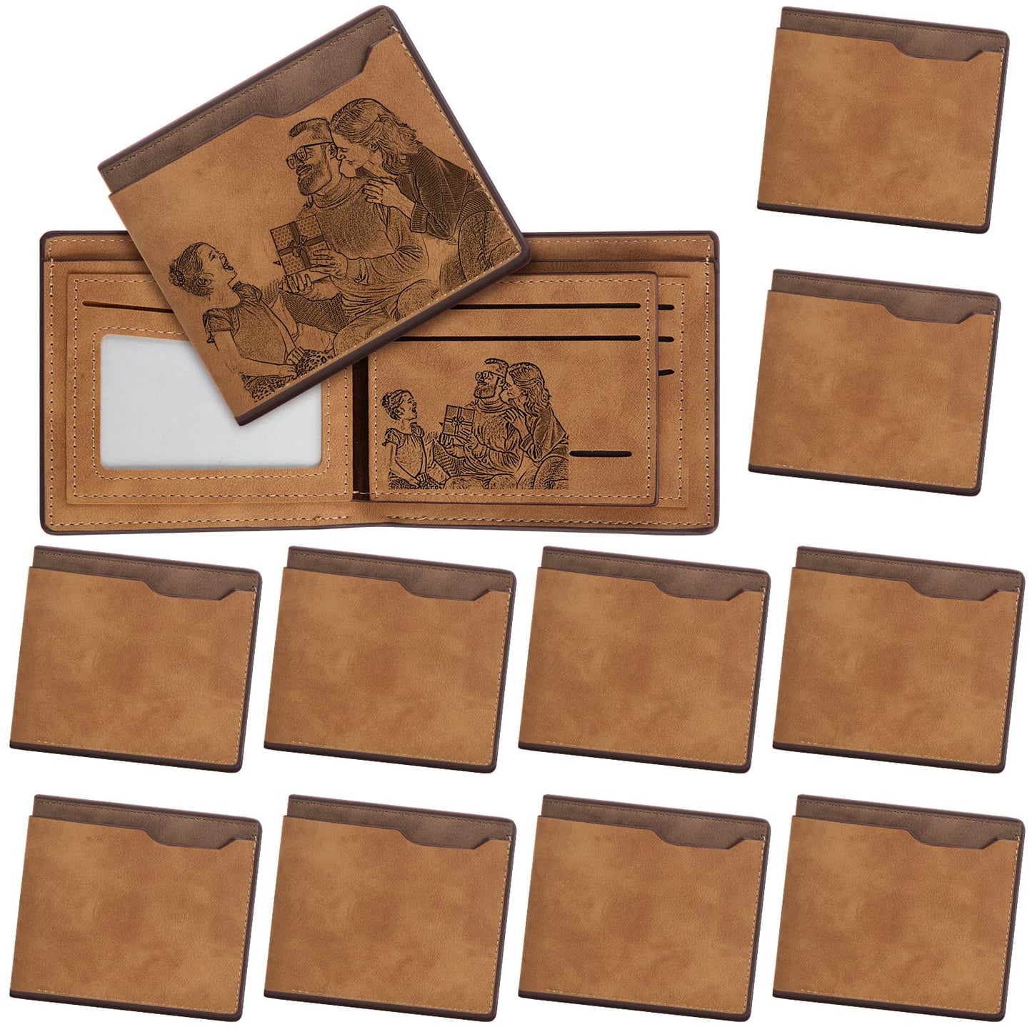 Dansydaisy 12 Pcs Leather Photo Wallet for Men Fold PU Leather Wallets for DIY Fathers Day Dad Birthday Gift(Brown)