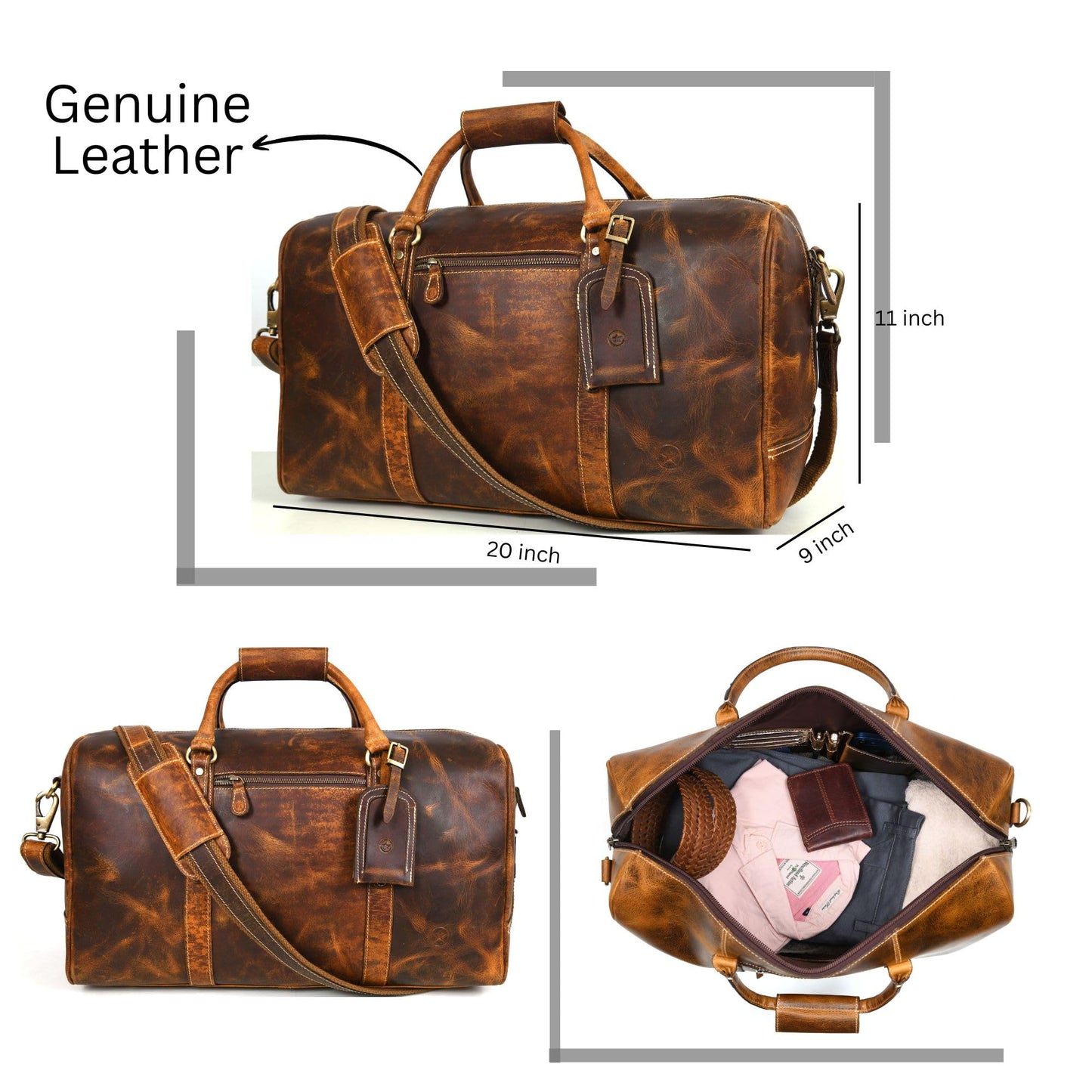 Aaron Leather Goods – Full Grain Leather Duffel Bags for Travel, Weekend, Overnight, and Sports Gym | Stylish Bags for Men and Women.