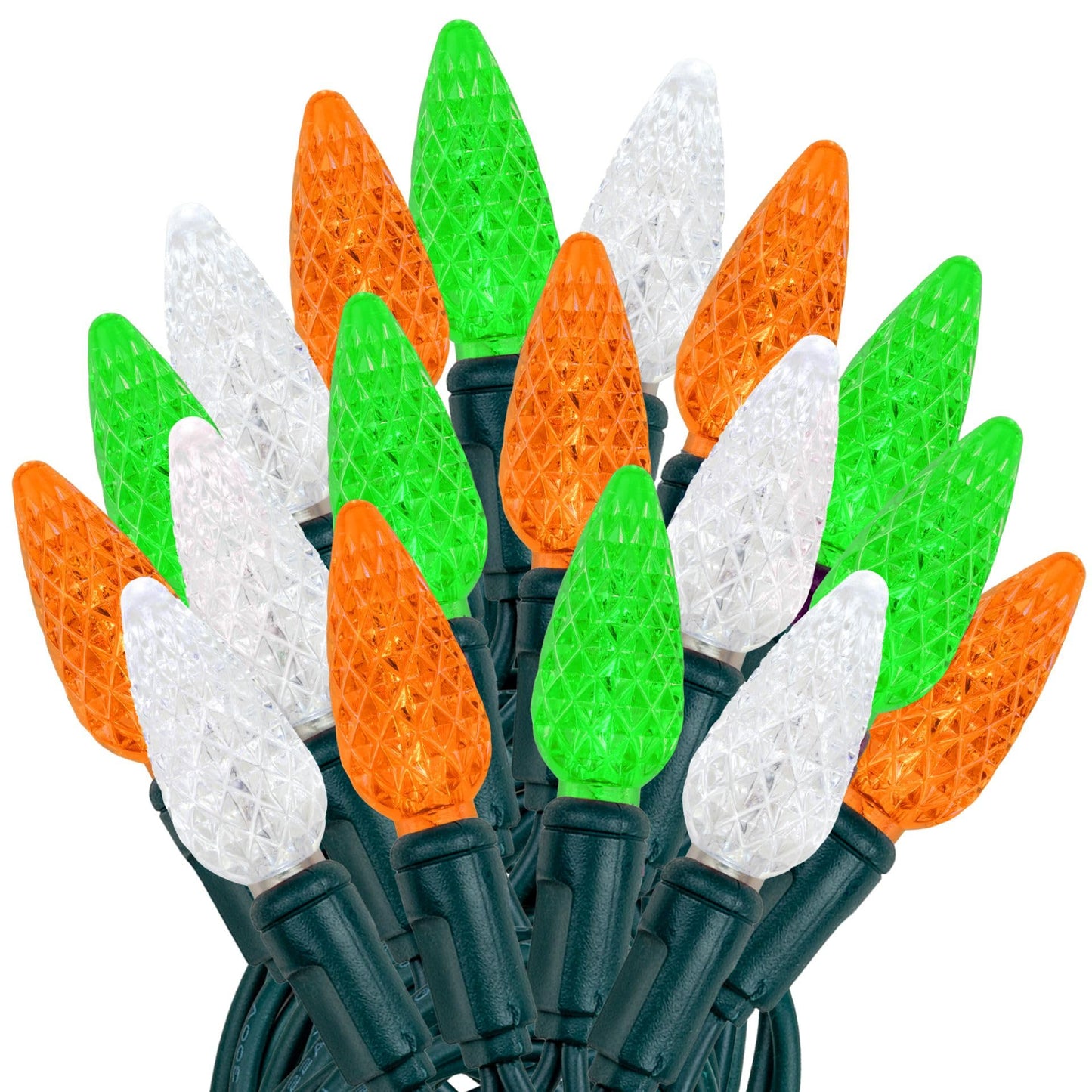 ‎‎‎Novelty Lights 24FT 70 LED C6 LED St. Patrick's Day String Lights, Outdoor Christmas Tree Commercial Grade LED String Lights, Christmas Lights Outdoor Tree Decorations Outdoor (Green/White/Orange)