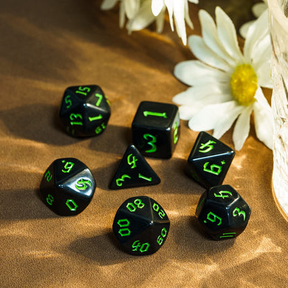 Poludie 7-Die DND Dice Set Polyhedral Dice Set with a Leather Dice Bag, D&D Dice Set for Dungeons and Dragons, RPG Table Games (Black)