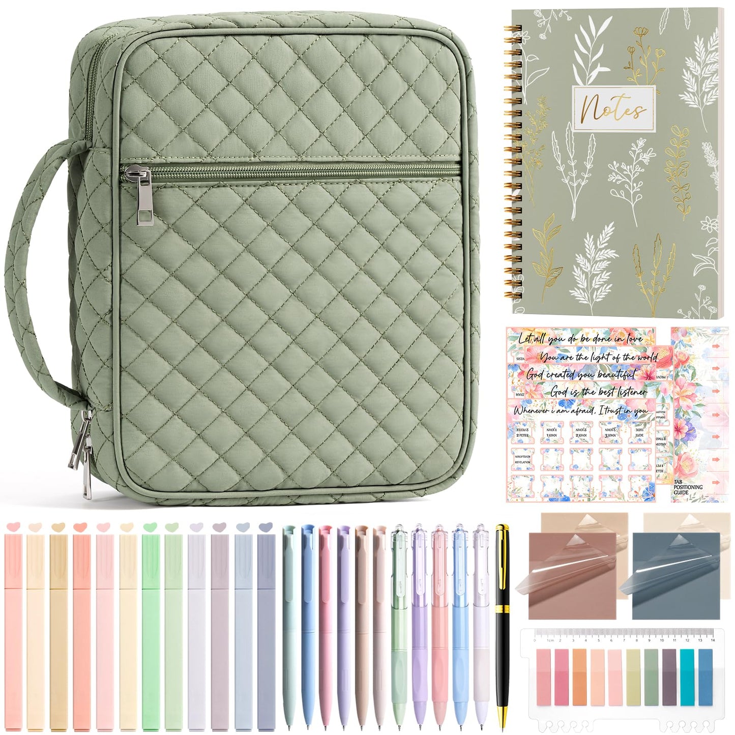 Bible Cover Case for Women Large Bible Bag, Bible Study Supplies Journaling Kit Quilted Church Bag with Handle, Puffer Book Carrying Case w/Tabs Accessories Mothers Day Christian Gifts for Women Mom