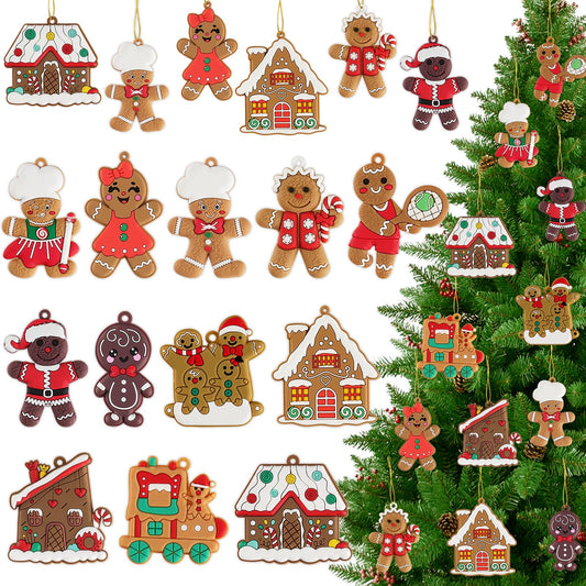 12pcs Gingerbread Man Ornaments for Christmas Tree, Assorted Gingerbread Figurines Decorations with Gingerbreads House Ornaments for Holiday Christmas Tree Home Decor