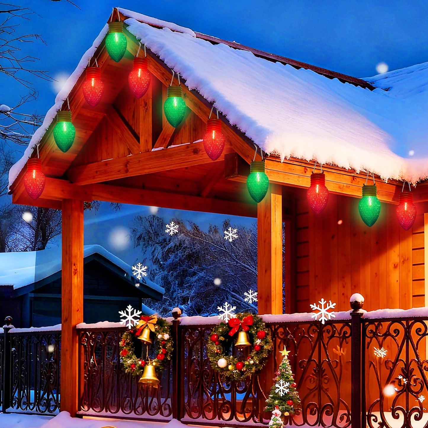 Romasaty Jumbo Christmas Lights, 16FT Giant Christmas Lights with 10 5'' LED Red Green Giant Strawberry Bulbs, C7 Hanging Xmas Light for Patio Garden Party Outdoor Xmas Decorations