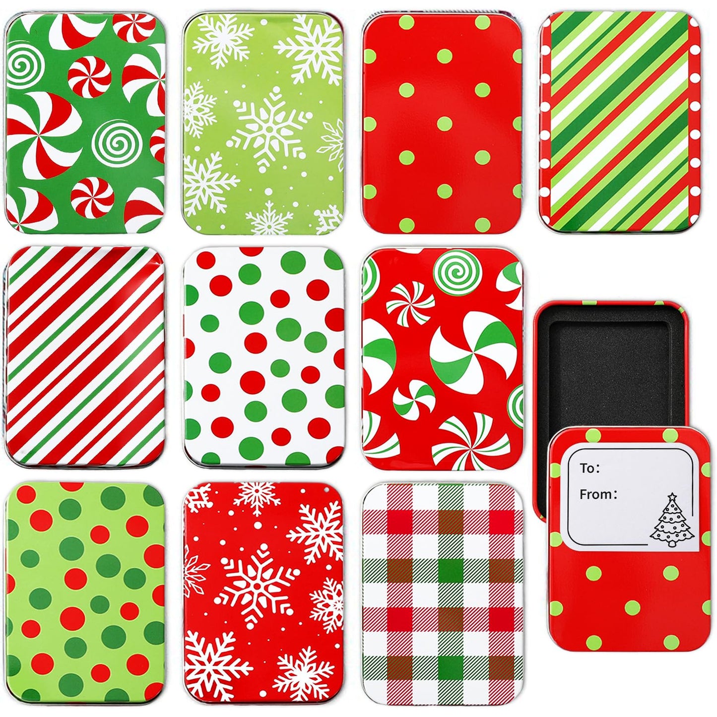 Whaline 10Pcs Christmas Tin Box Gift Card Holder Box with Lid & Sticker Red Green Metal Candy Boxes Xmas Tin Container for Stocking Stuffer Cards Crafts Party Favors Supplies