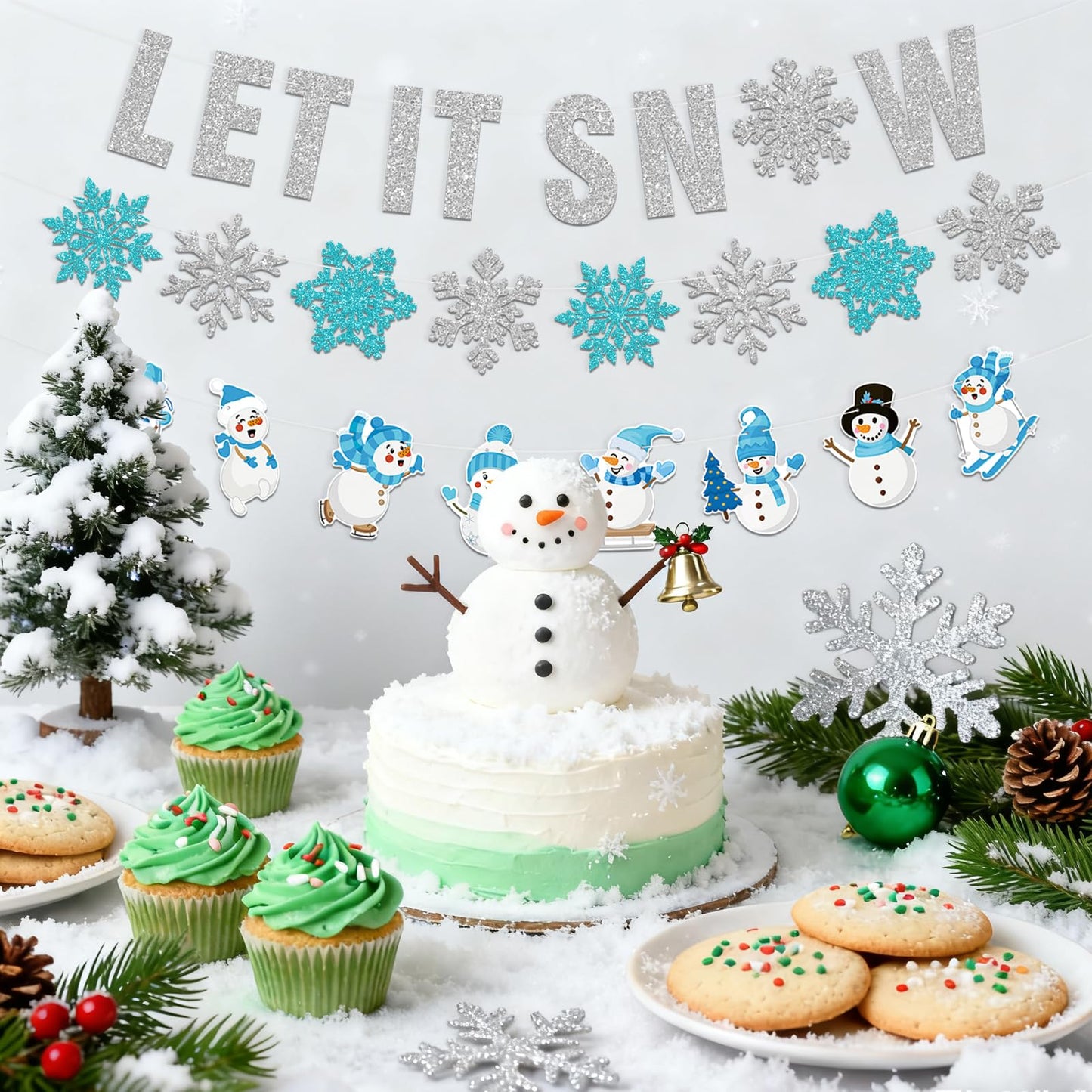 Winter Wonderland Decorations,3Pcs Pre-Strung Glitter Let It Snow Banner Sign,Snowflake Banner,Snowman Garland for Christmas Holiday Party Decorations,Winter Decorations for Home,Wall Indoor Mantle
