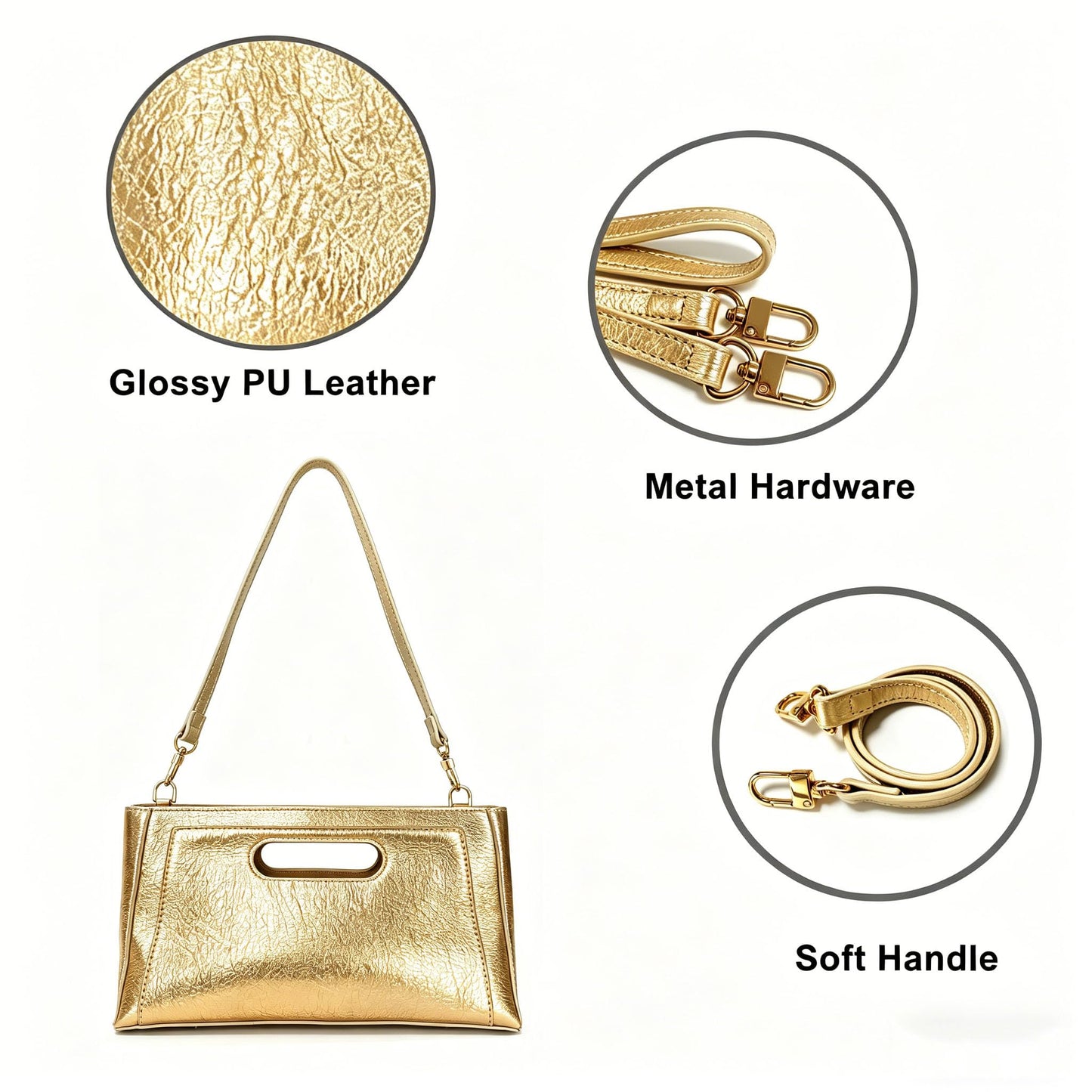 ELKINORA Clutch Purses for Women Formal,Evening Clutch Shoulder Handbag Glossy PU Leather Envelope Clutch,for Wedding Party