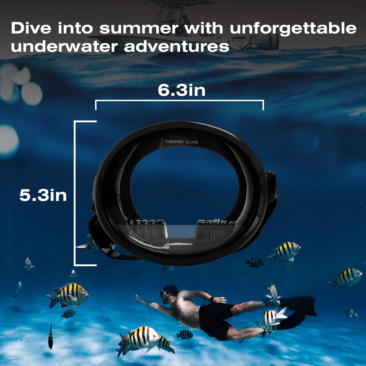 Mikinya Diving Mask Scuba Snorkeling & Spearfishing Gear for Adults, Freediving Mask with Anti-Fog Tempered Glass, HD Wide View Lens, Comfortable Water Goggles (Black + Black)