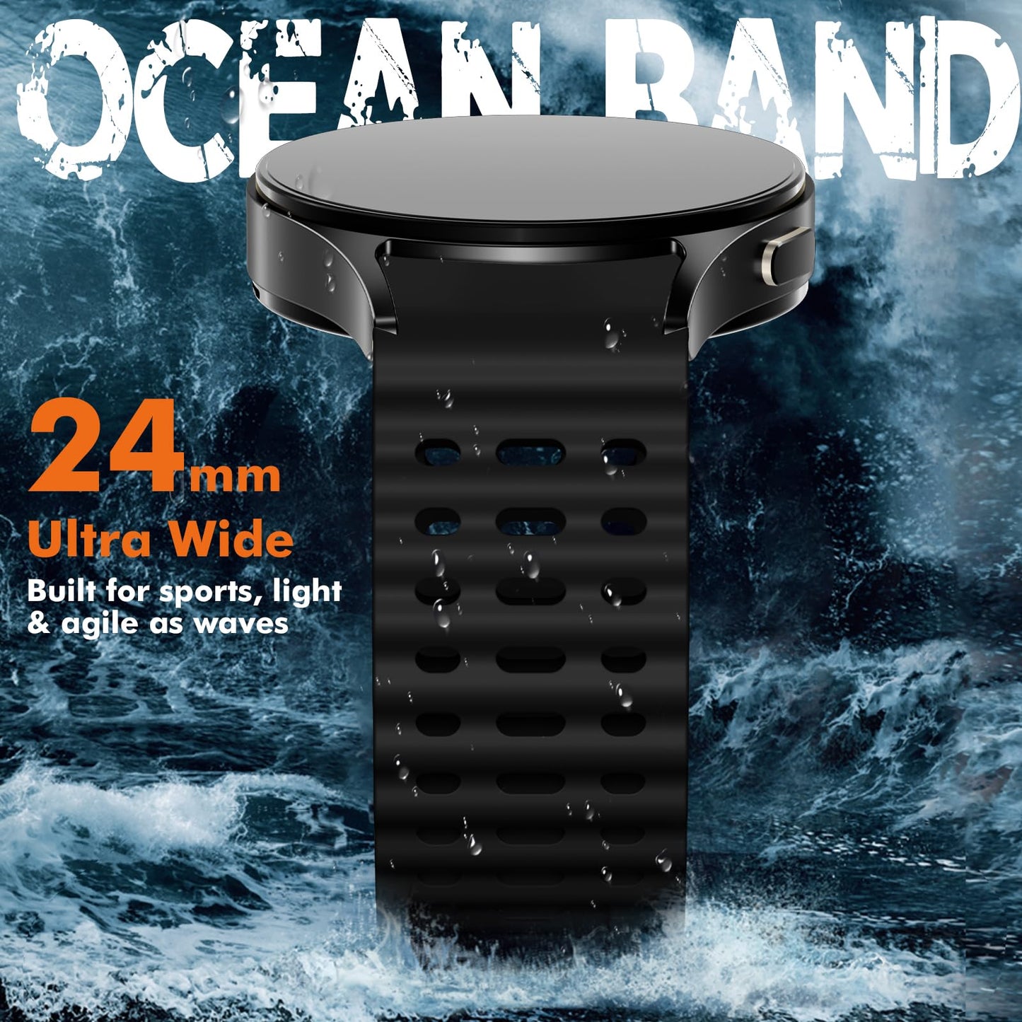Sport Band for Samsung Galaxy Watch 7 5 4 6 FE 44mm 40mm/for Galaxy Watch 6/4 Classic 47mm 43mm 46mm 42mm/Watch 5 Pro 45mm, No Gap Breathable Soft Silicone Strap 20mm Replacement Men Women, Black