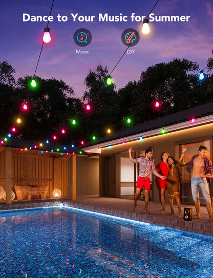 Govee Smart Outdoor String Lights H7021, RGBIC Warm White 96ft (2 Ropes of 48ft) LED Bulbs for Outdoor Decorations, WiFi Patio Lights Work with Alexa, Google, APP Control, IP65 Waterproof