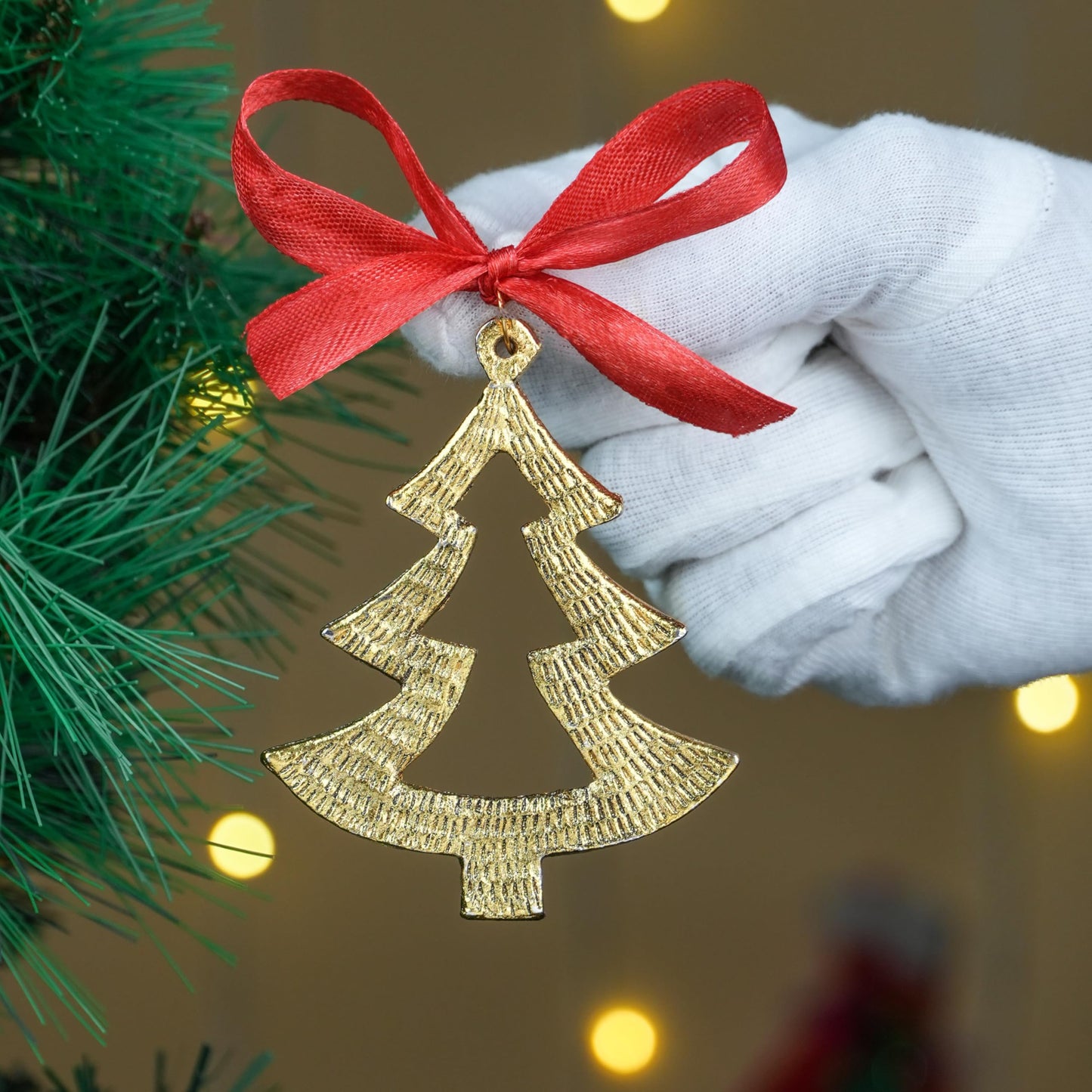 IndianShelf 12 Piece Golden Aluminum Christmas Tree Hanging Ornaments – Reindeer, Angel, Star, Snowflake, Heart & Tree Shapes for Holiday & Home Décor
