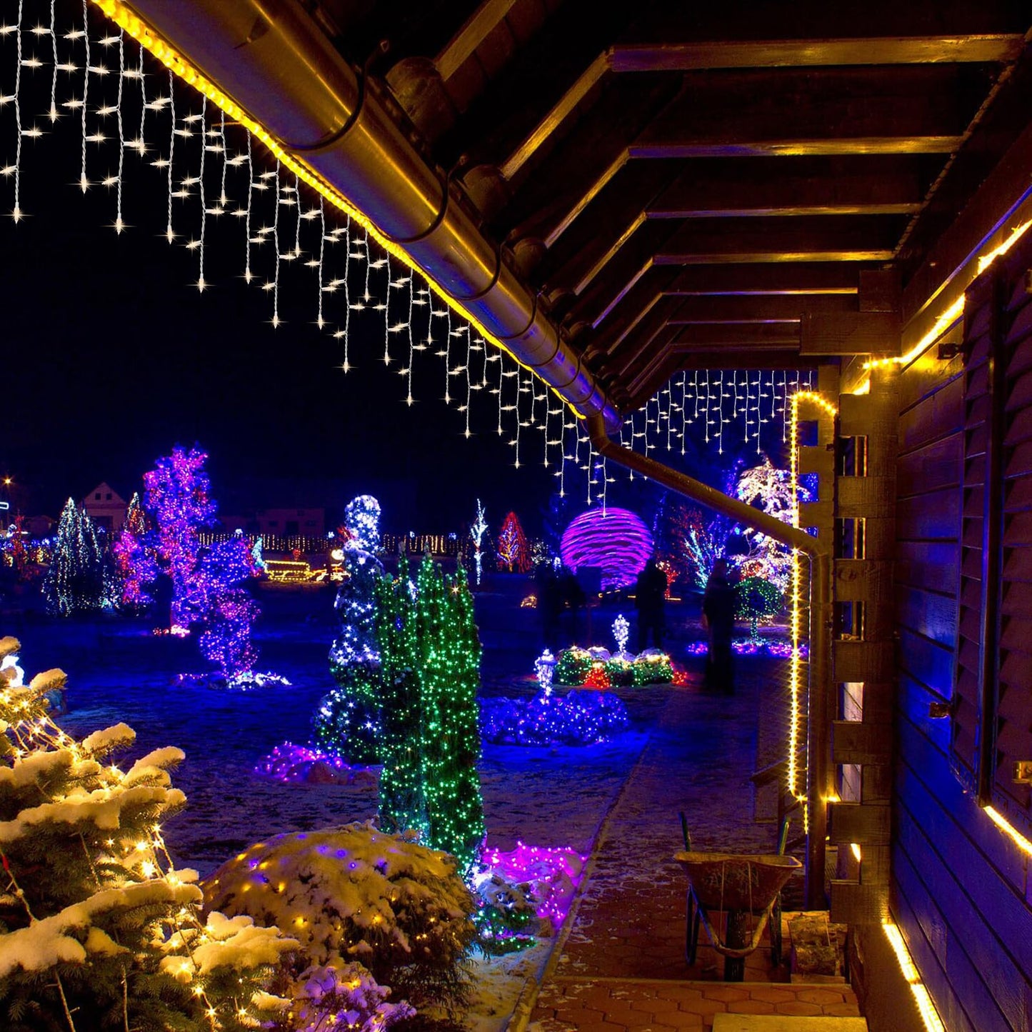 LAMPHOME 6.2FT 100 Clear Icicle Lights, White Wire, Indoor/Outdoor Christmas Holiday Lights