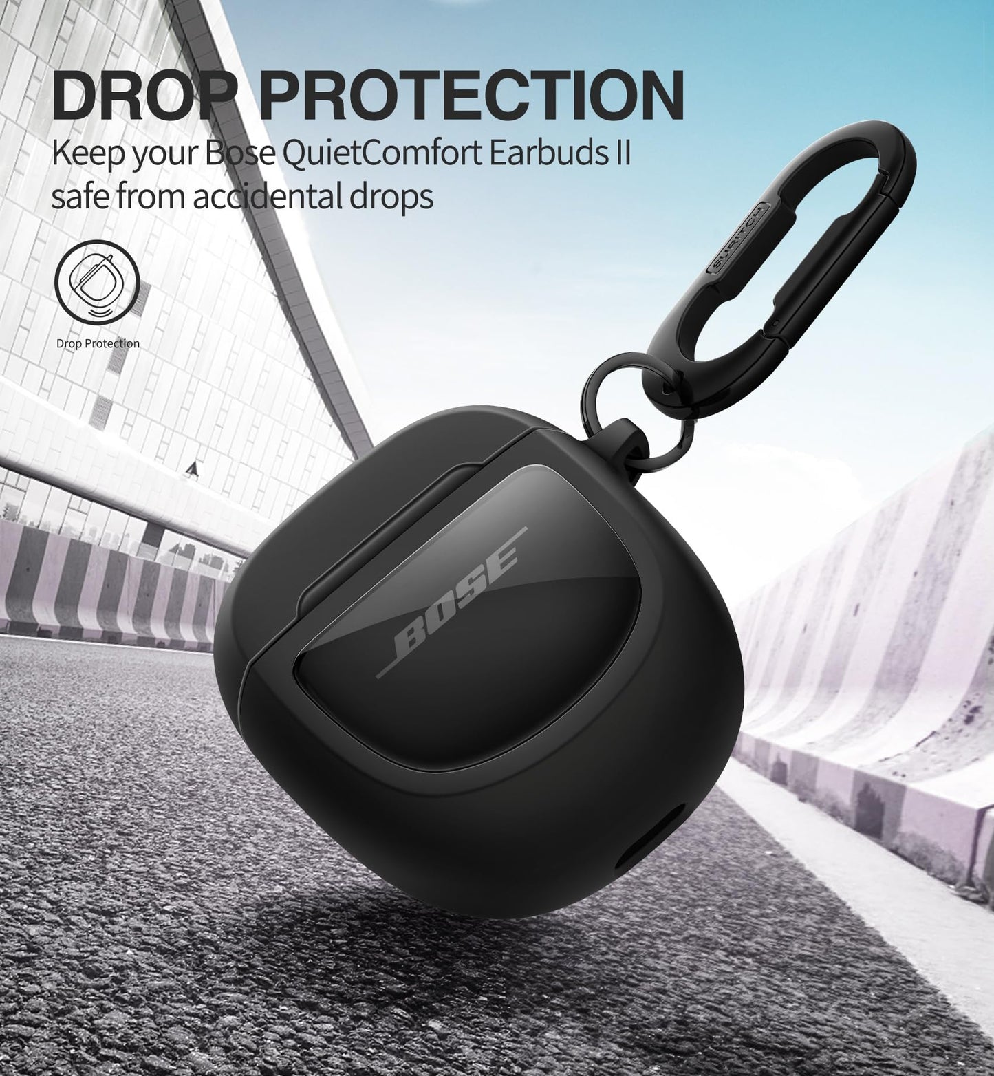 SURITCH Protective Cases for Bose QuietComfort Earbuds II 2022 / QuietComfort Ultra/Ultra Earbuds 2nd Gen, Shockproof Case Cover for Bose QC ii 2 & Ultra Case Accessories with Carabiner, Black