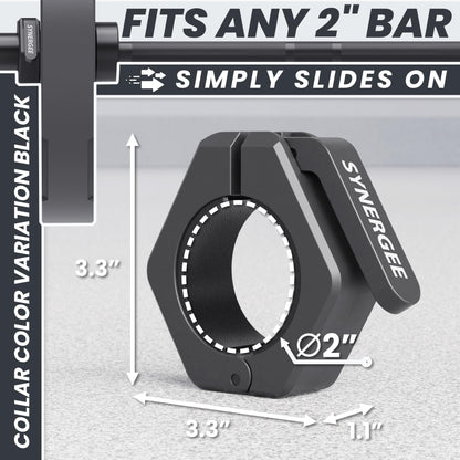 Synergee Black Magnetic Barbell Collars – Locking 2" Olympic Size Weight Clamps - Quick Release Collar Clips – Bar Clamps Great for Crossfit Olympic Lifts and Strength Training