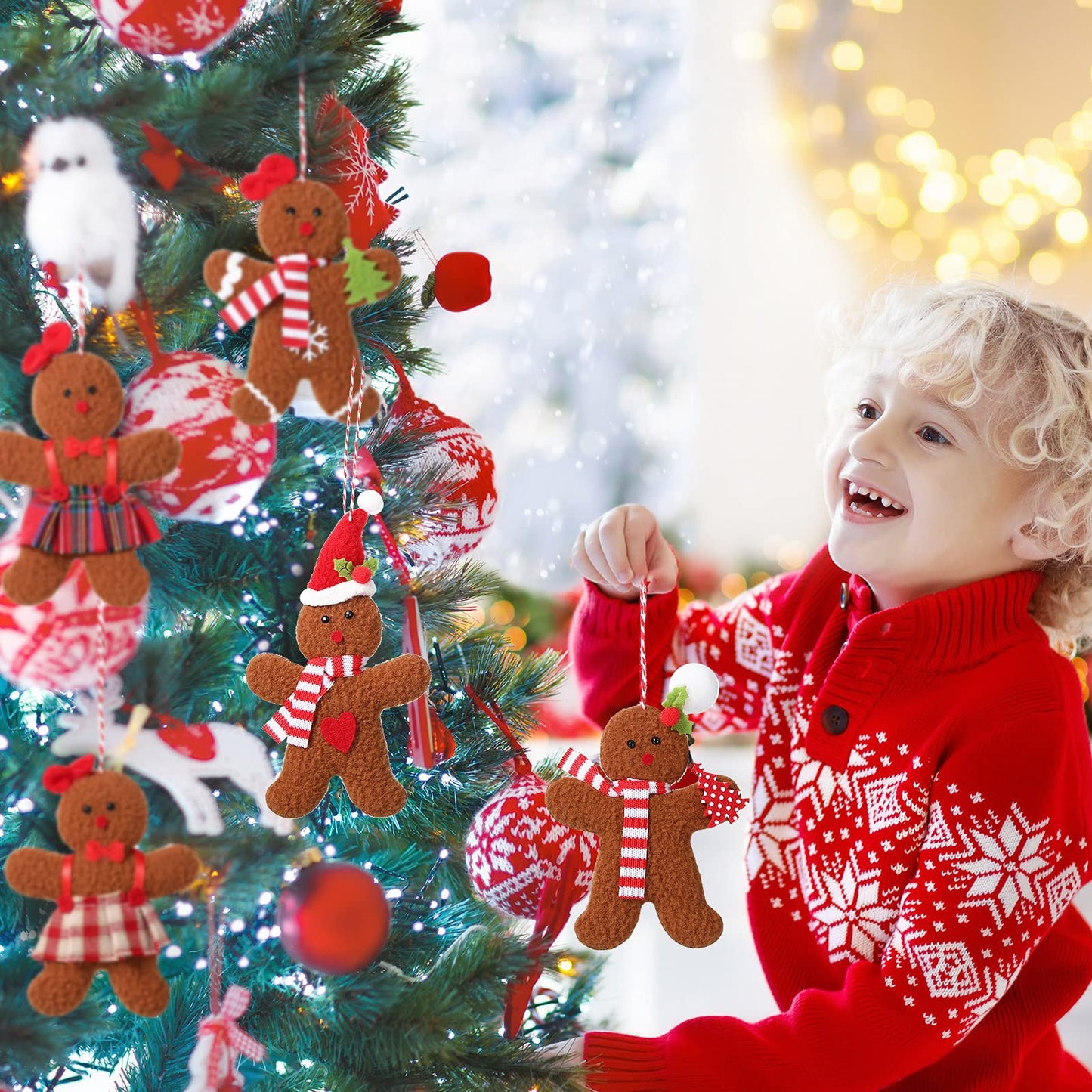 Sumind 6 Pieces Gingerbread Man Ornaments for Christmas Tree Decorations Gingerbread Figurines Ornaments for Christmas Tree Hanging Decorations, 4.3Inch