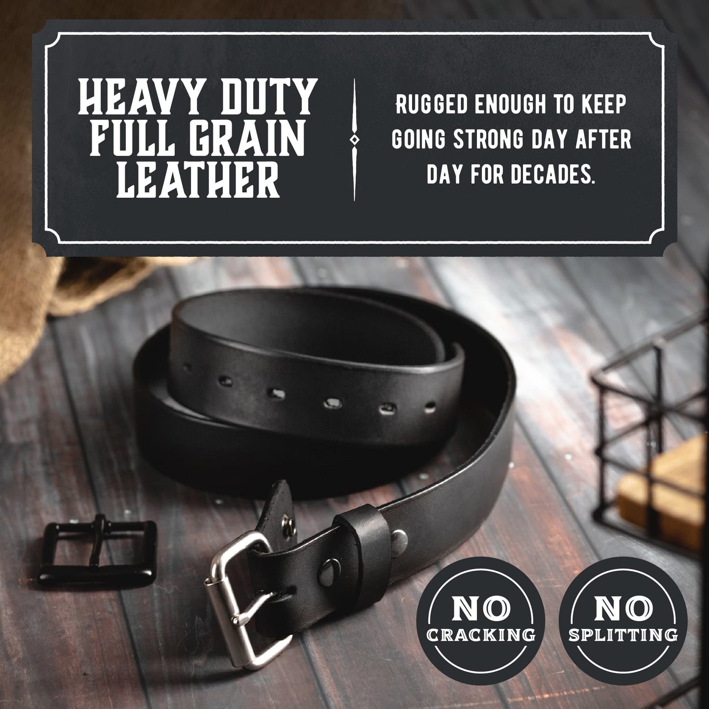 Main Street Forge No Buckle Belt | Made in USA Mens Cowboy Belt | 1 1/2" Leather Belt Strap | Bootlegger Brown 38