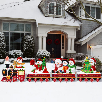 Marsui 4 Pieces Christmas Train Decorations Outdoor Yard Lawn Signs Christmas Tree Gingerbread Santa Snowman Reindeer Train with 8 Stakes for Xmas Holiday Outside Garden Lawn Yard Decor