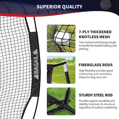 BAGAIL 7x7 ft Extra Large Baseball & Softball Training Net with Batting Tee, Heavy Duty Reinforced Steel Frame, Oversized Hitting Zone for All Levels, Portable Backstop with Carry Bag