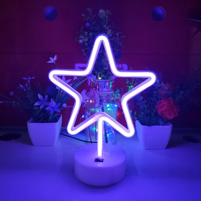 JYWJ Star Neon Signs with Holder Base,USB or 3-AA Battery Powered Neon Light,LED Desktop Wall Decoration,Various Parties,Decoration of Business Premises(Purple)