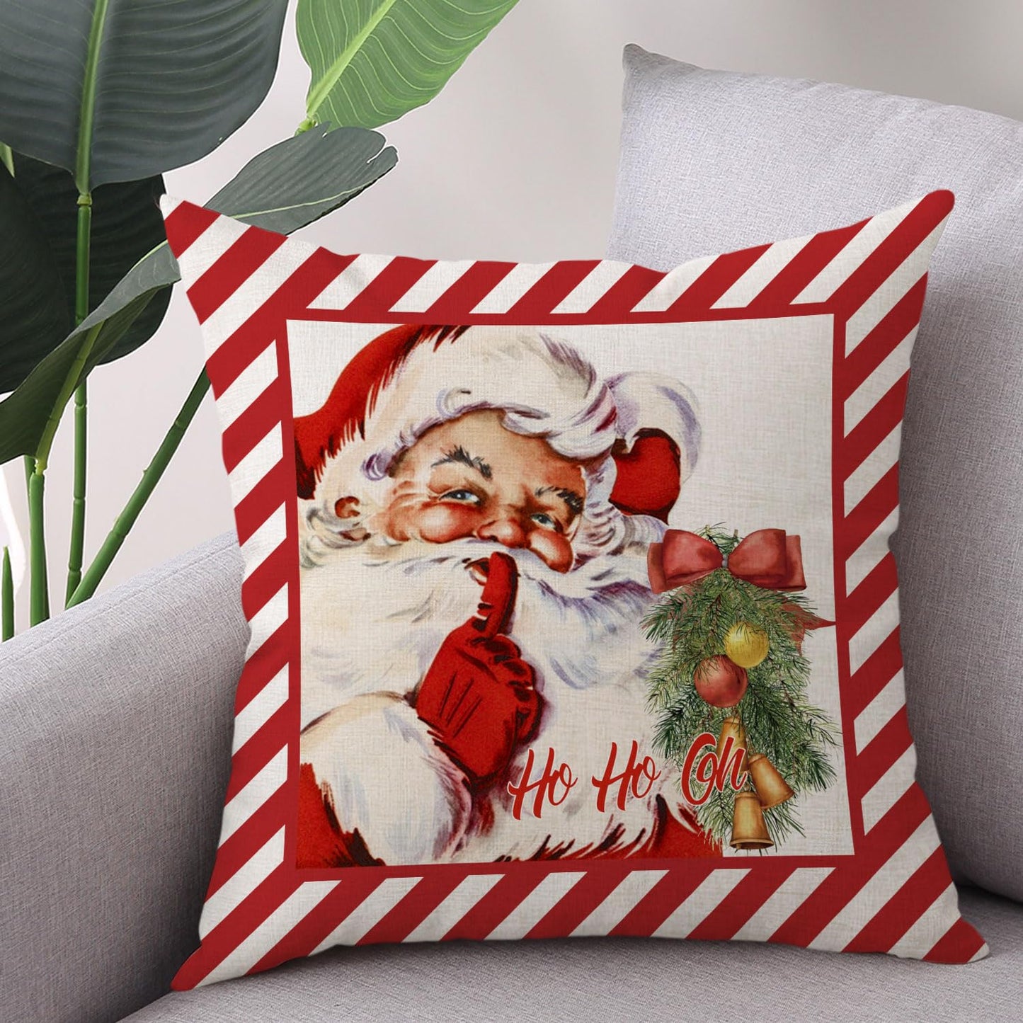 Coeufuedy Christmas Pillow Covers 18x18 Set of 4 Candy Canes Elk Santa Claus Sleigh Rides Winter Holiday Decoration Cushion Case for Sofa Couch Home Decor