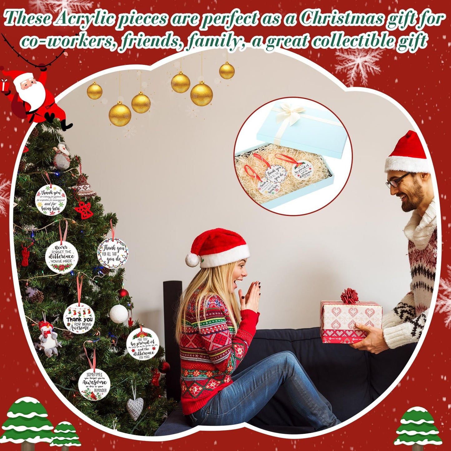 Barydat 24 Pcs Christmas Ornaments Employee Appreciation Gifts Bulk for Coworkers, Christmas Tree Ceramic Plaque Hanging Ornaments with Rope for Xmas Thanksgiving Teachers Nurses Gifts (Classic)