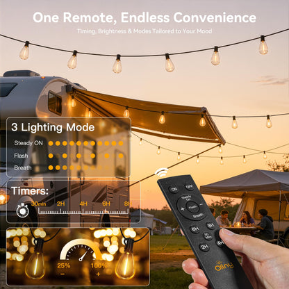 Ollny S11 50FT Solar String Lights Outdoor with Remote, Waterproof Dimmable Patio Lights with Timer & 3 Lighting Modes, 16 Shatterproof Edison Bulbs, String Lights for Outside Backyard Party Décor