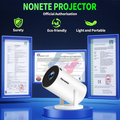 Mini Projector 1080P, 4K Projector Full HD with WIFI 6 and Bluetooth 5.2, Support 180° Rotatable Portable Projector with Auto Keystone Correction, Built-in App Compatible with Phone/HDMI/USB-White
