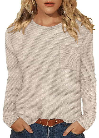 WIHOLL Long Sleeve Shirts for Women Waffle Knit Trendy Fall Fashion 2025 Dressy Casual Blouses Teacher Outfits
