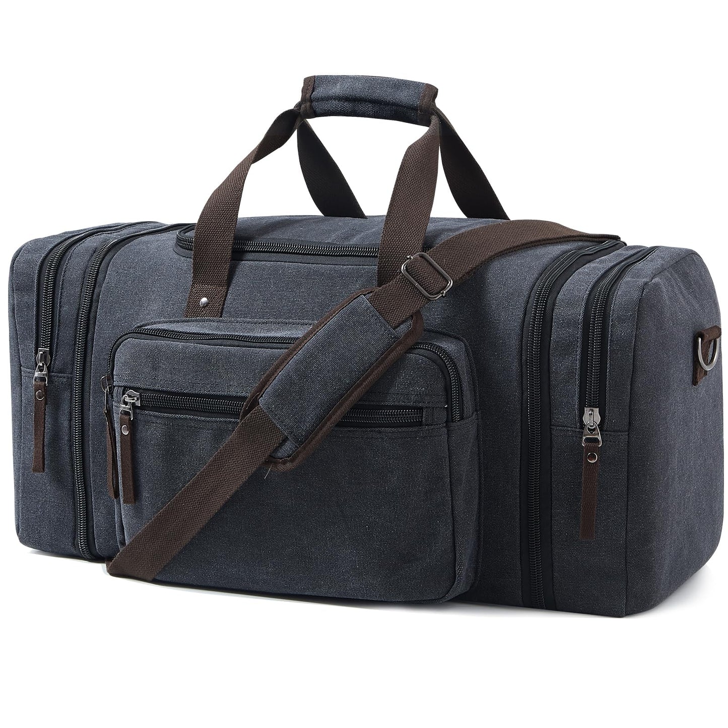 EKOROMIER Large Canvas Travel Duffle Bag - Expandable to 70L, Durable Weekender for Men & Women - Ideal for Airplanes Travel, Gym, and Business(Dark Grey)