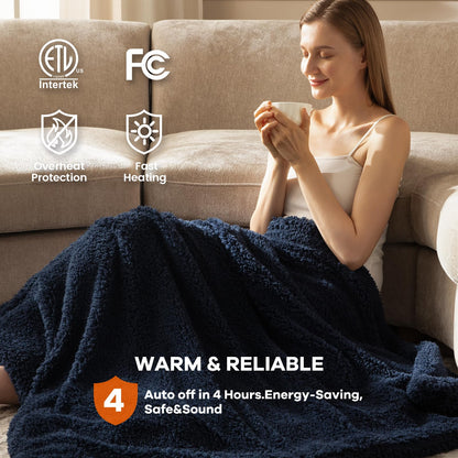 Heated Throw Blanket Double Sided Sherpa, Soft Heating Electric Blanket for Bed, Automatic Safety System, 6 Heating Levels & 4 Hours Auto-Off, 50"x60" Arctic Grey