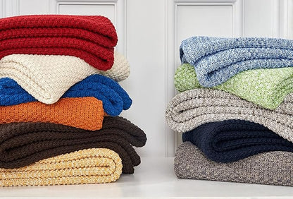 Longhui bedding Cream Knitted Throw Blanket for Couch, Soft, Cozy Machine Washable 100% Cotton Sofa Knit Blankets, Heavy 3.0lb Weight, 51 x 63 Inches, Beige Color