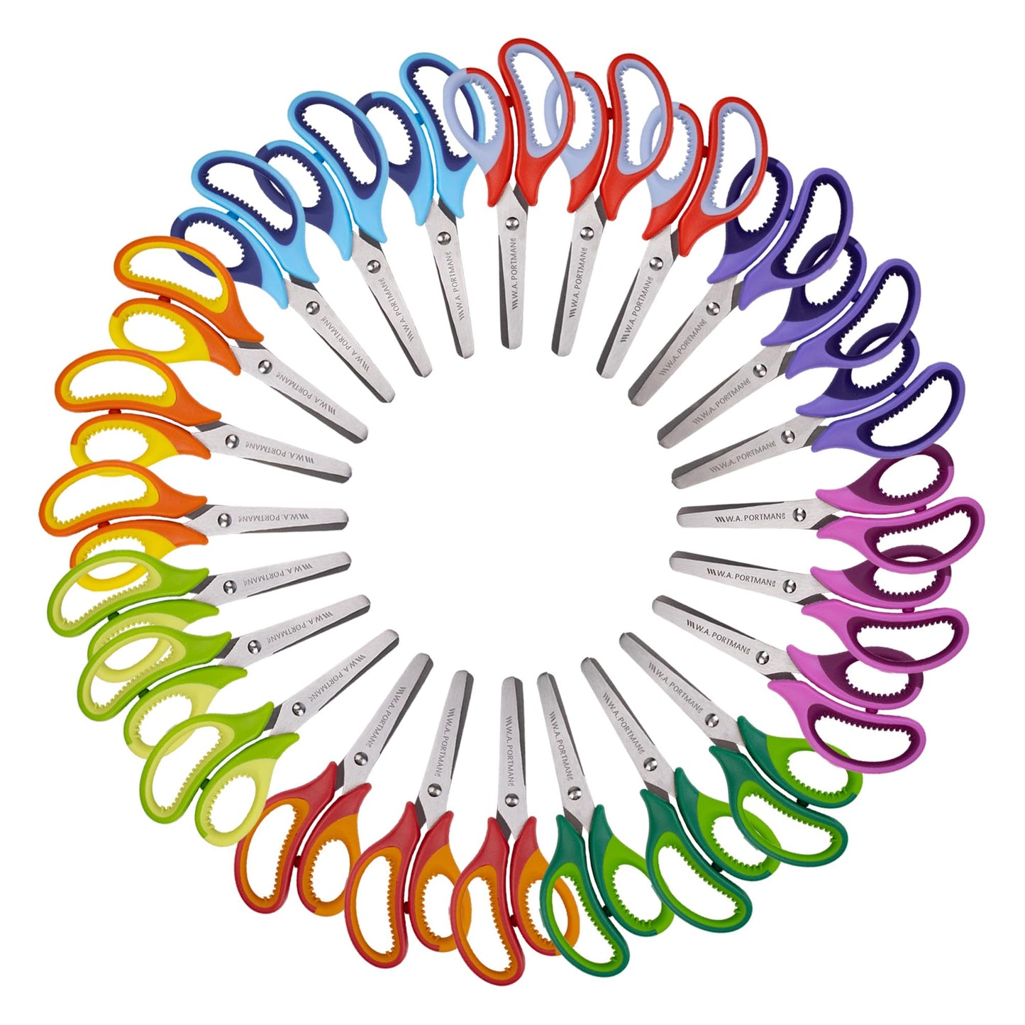 WA Portman 24 Pk Blunt Scissors for Kids - 5-Inch Blunt Tip Kids Scissors Bulk Classroom - Back to School Supplies - No-slip Grip & Durable Stainless Steel Blades - Ideal for School & Home Use
