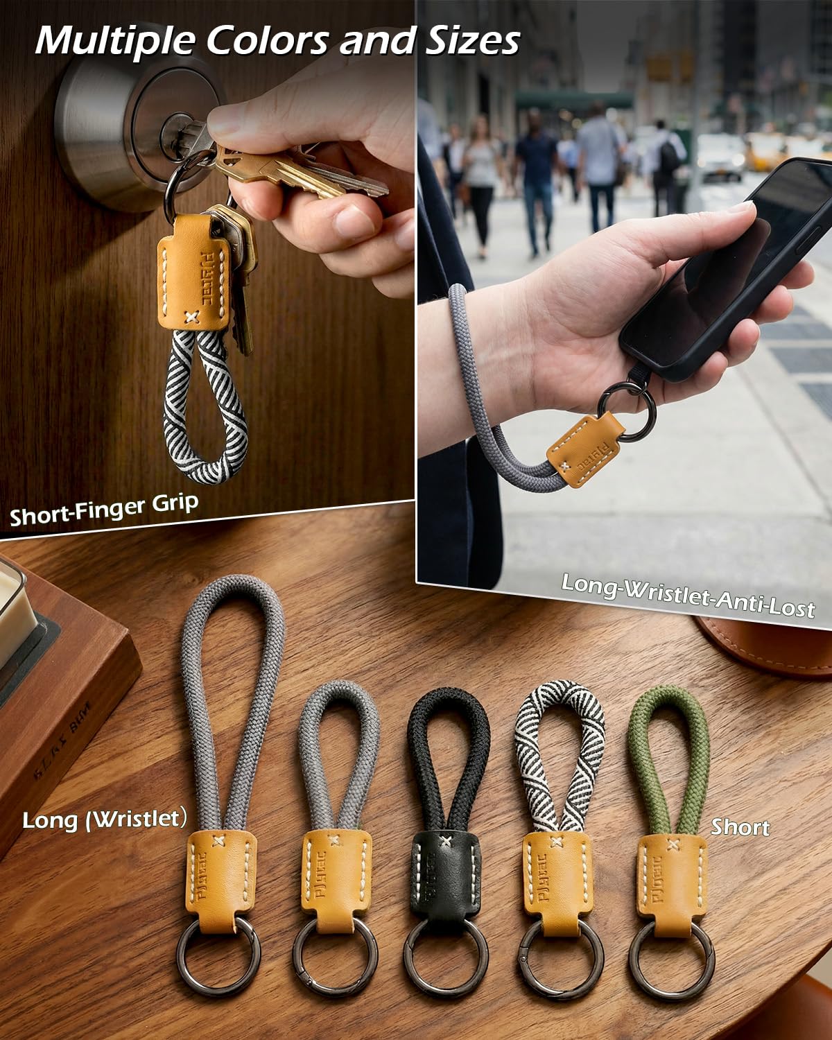 PJYTAC Keychain for Car Keys, Short Key Lanyard for Women, Cute Leather Rope Car Key Holder Key Chain with D Key Ring, Accessories Kit Phone Tether Tab Gift for Women Men